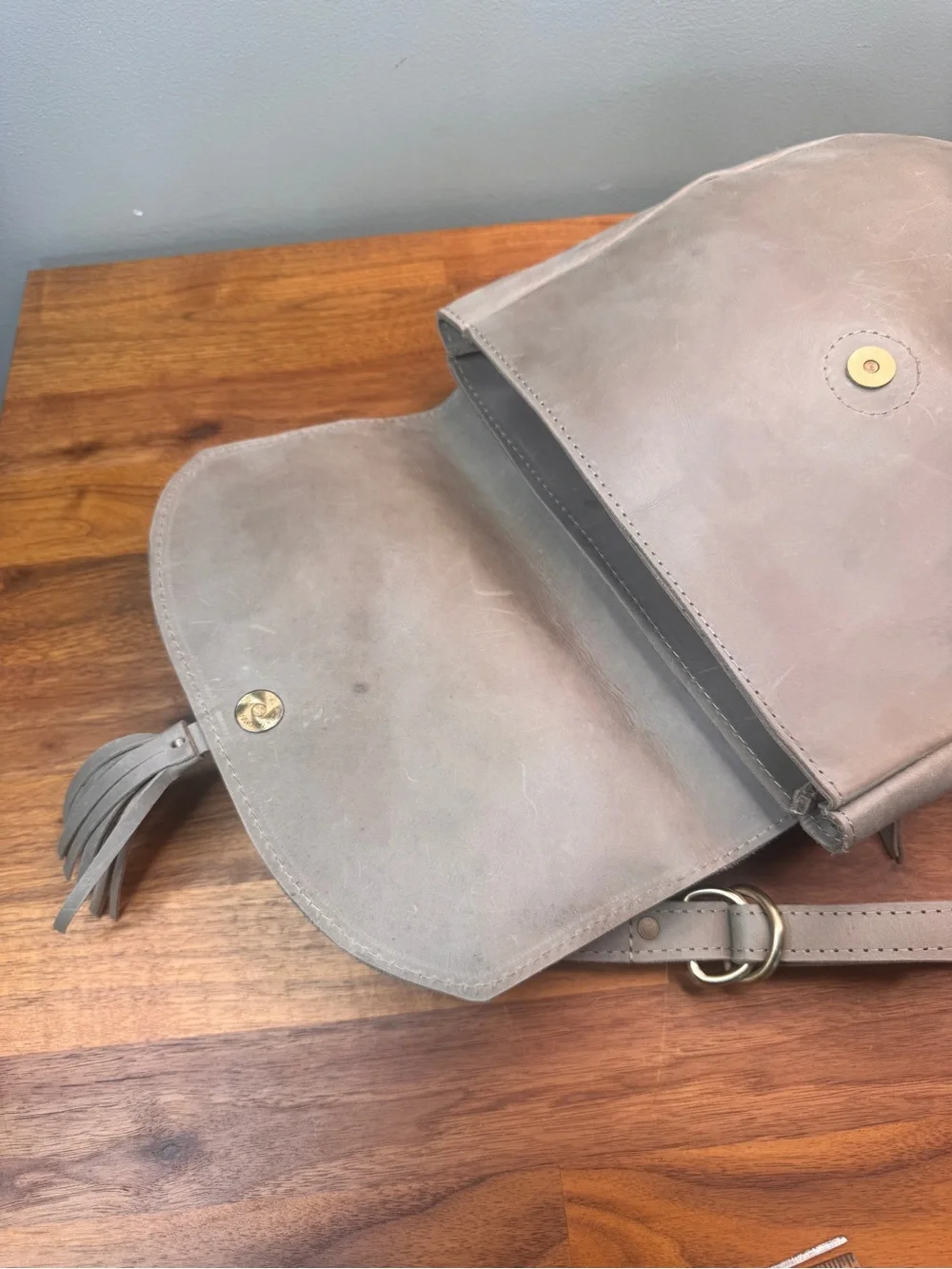 Raven + Lily Gray Taupe Leather Tassel Backpack Classic